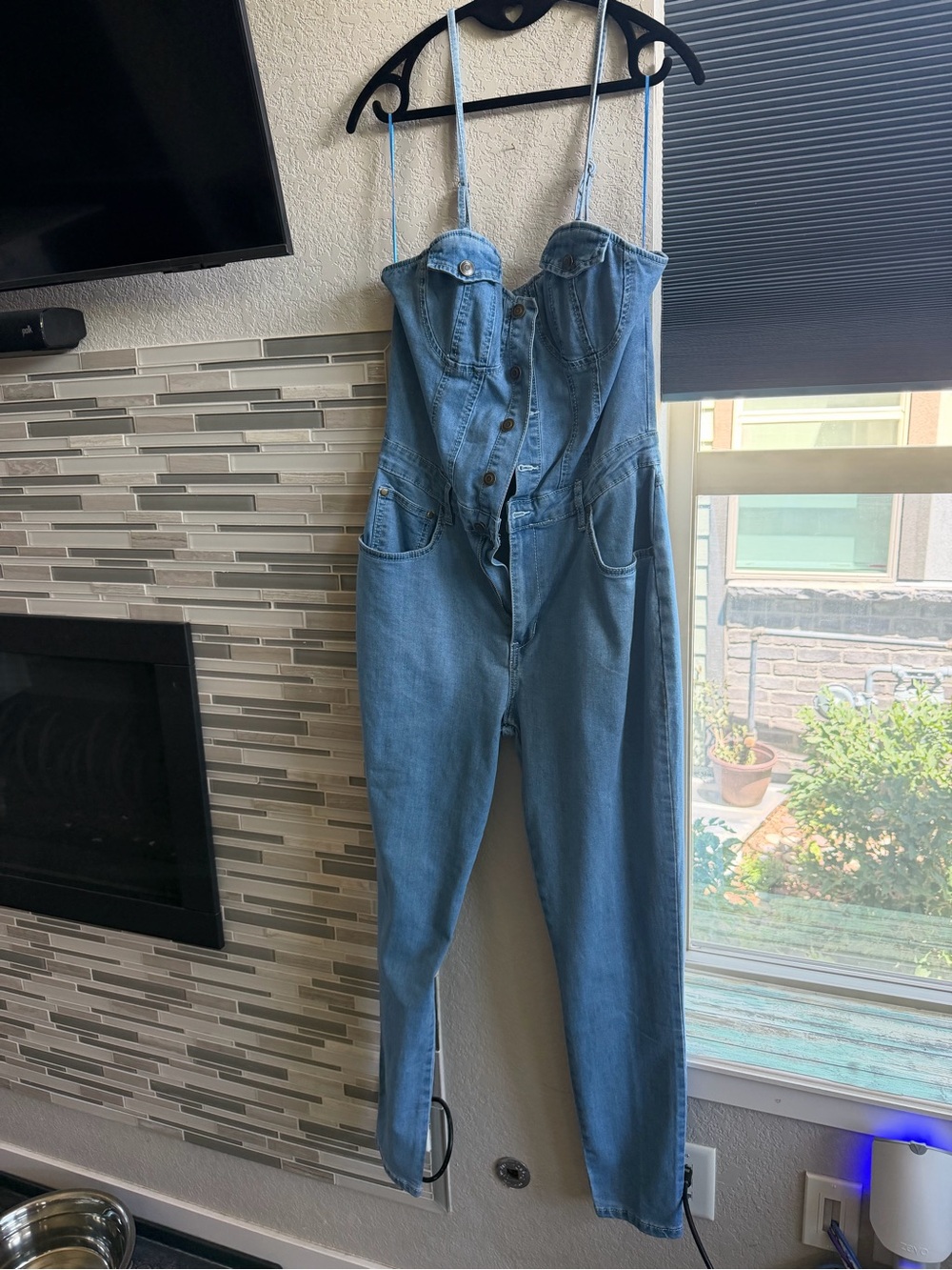Fashion Nova Light Blue Denim Strapless Overalls